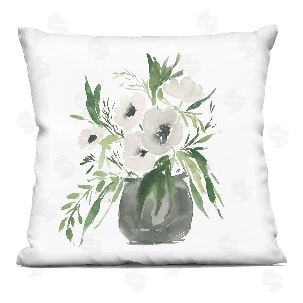 Lucille Price White Anemone Flower Vase Printed Throw Pillow 