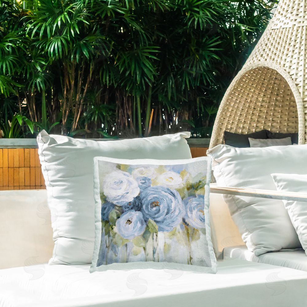 Lanie Loreth Softly Blooming in Blue Outdoor Printed Throw Pillow on Patio