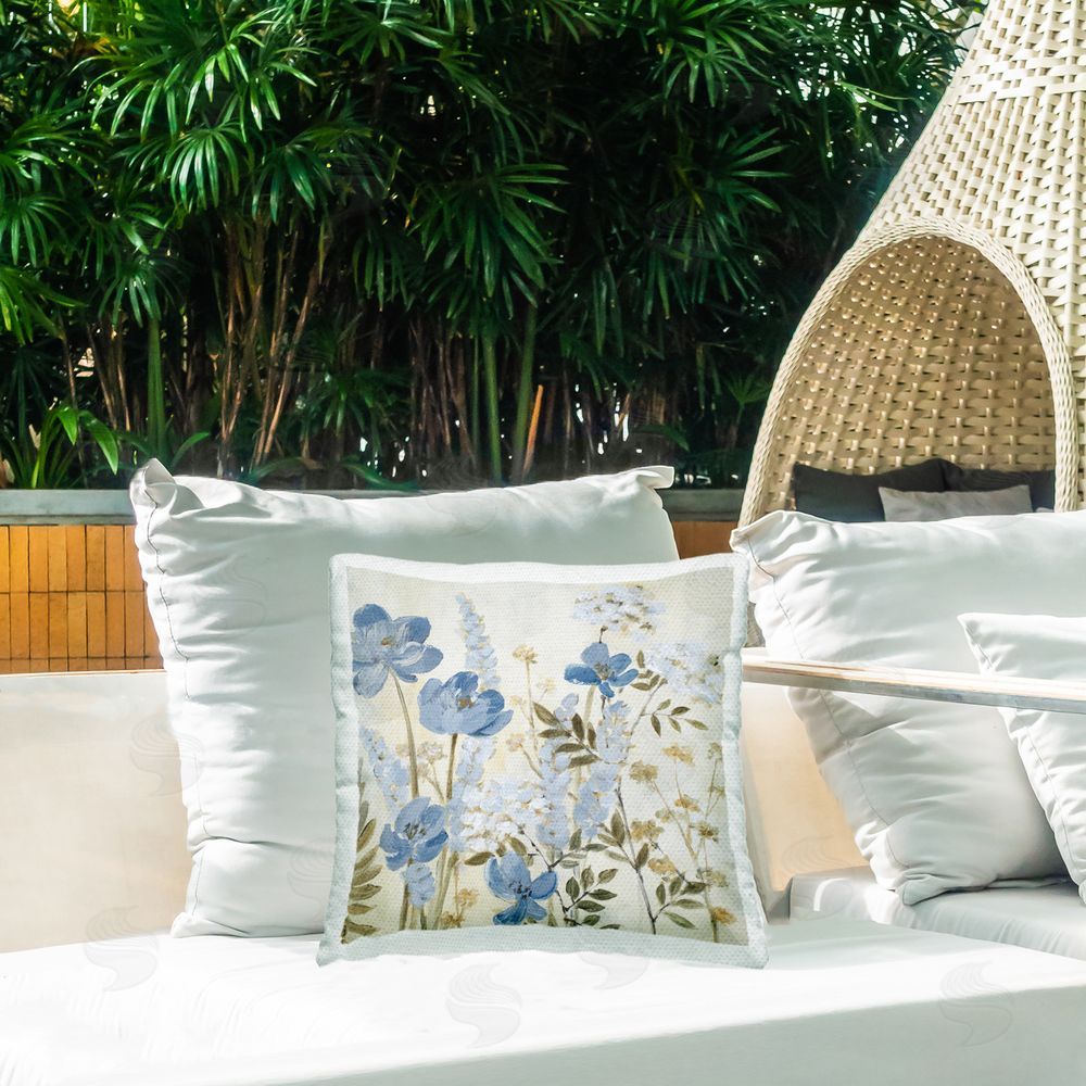 Lanie Loreth Blue Wildflower Meadow Outdoor Printed Throw Pillow on Patio