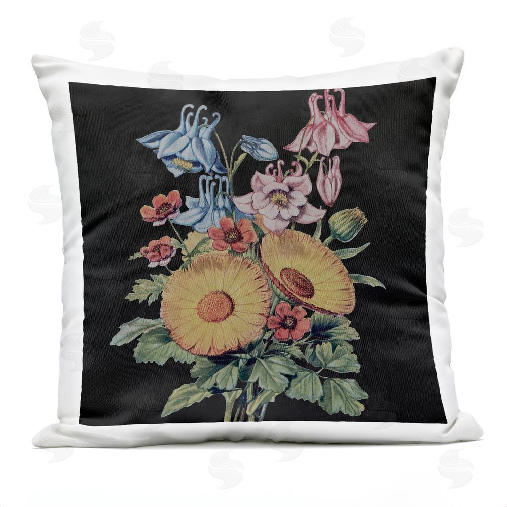 Dan Meneely Flower Bouquet on Black Outdoor Printed Throw Pillow