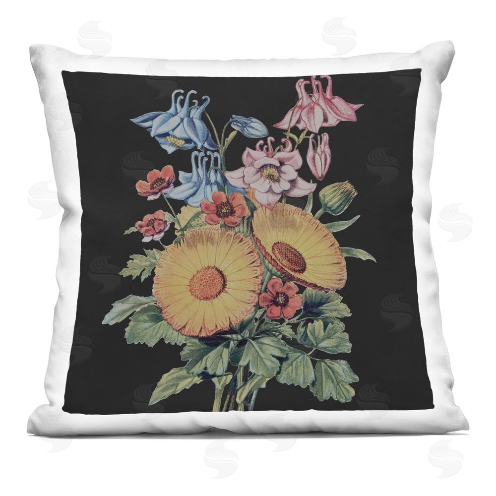 Dan Meneely Flower Bouquet on Black Printed Throw Pillow 