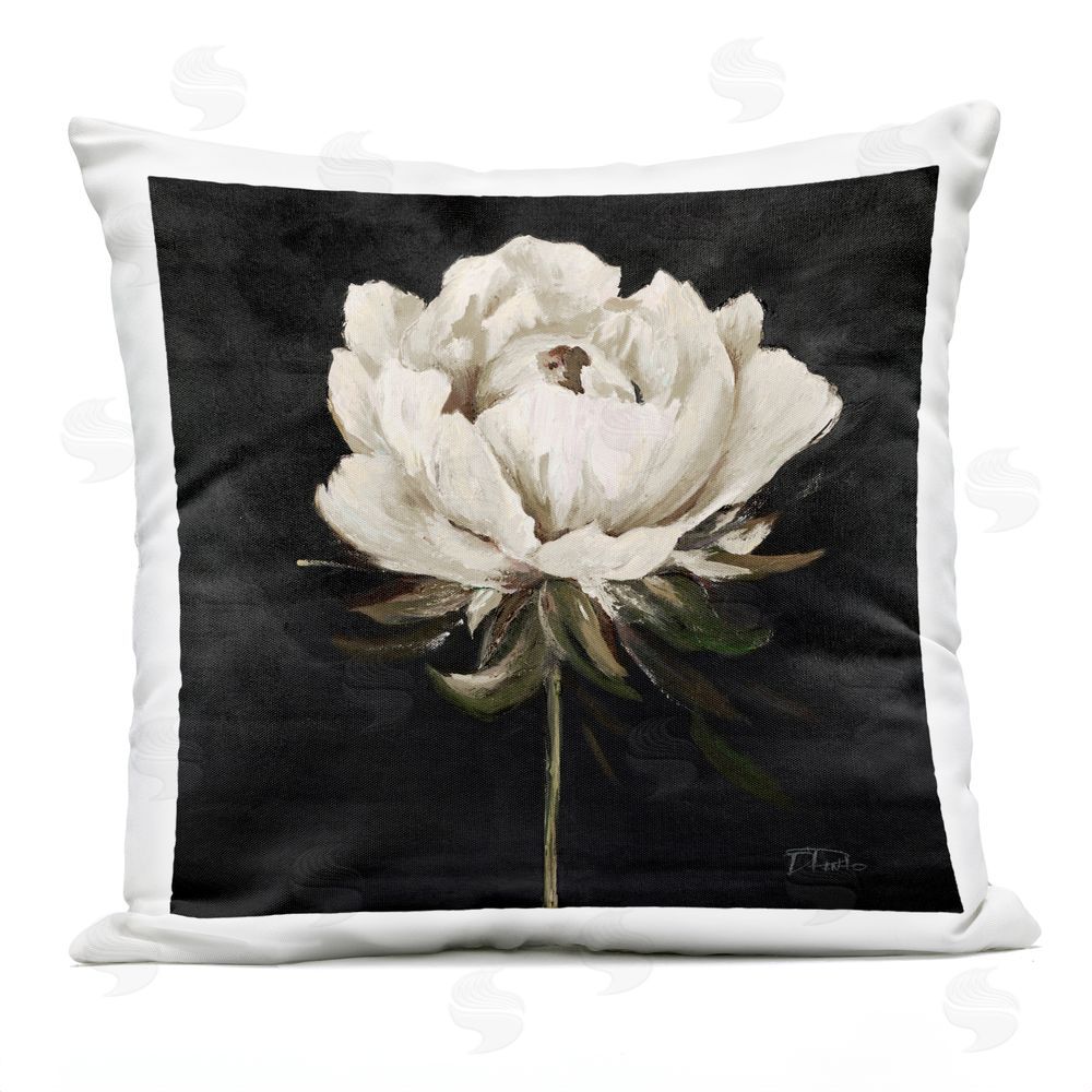 Patricia Pinto Pretty Delicate Bloom on Black Outdoor Printed Throw Pillow