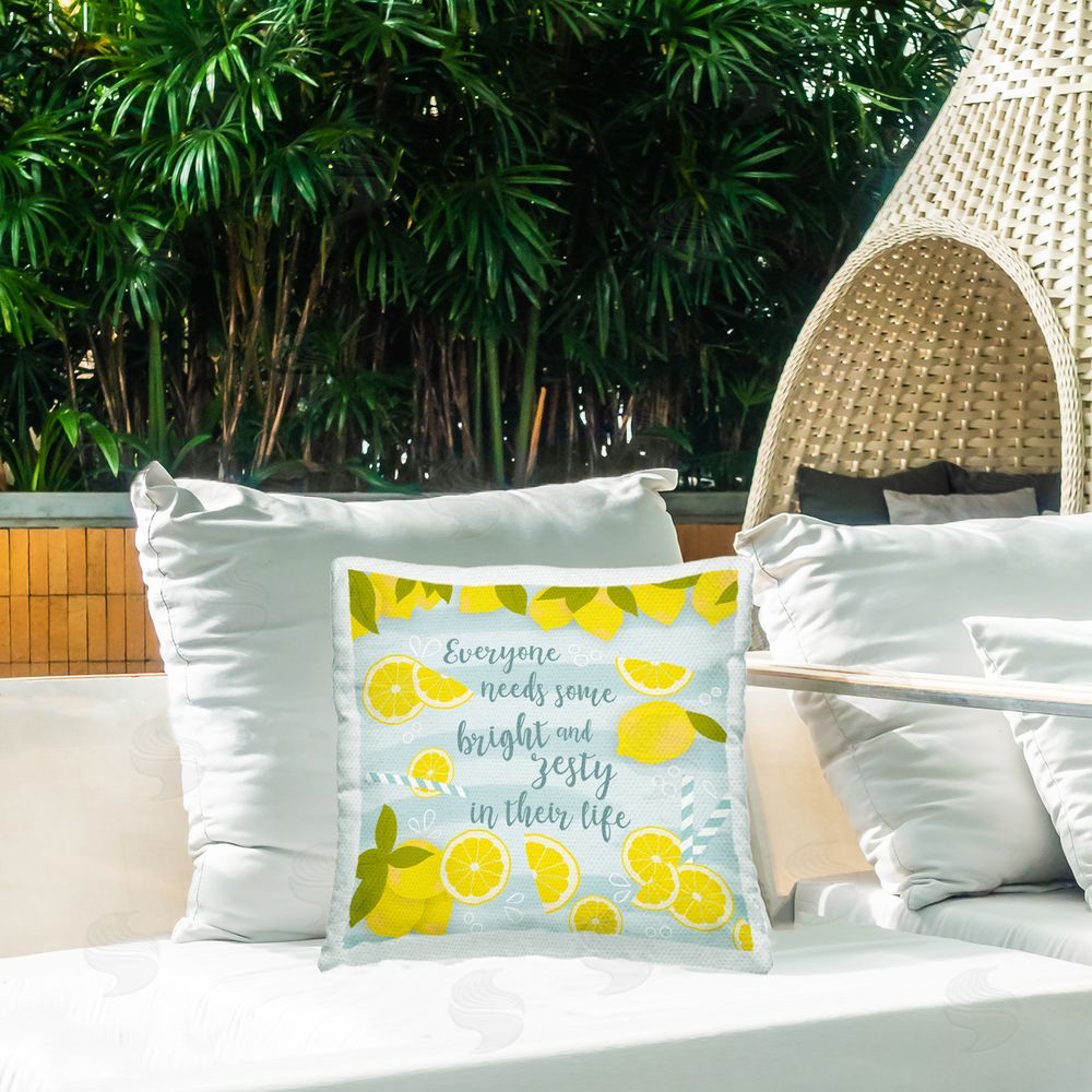 Anna Quach Everyone Needs Bright & Zesty Outdoor Printed Throw Pillow on Patio