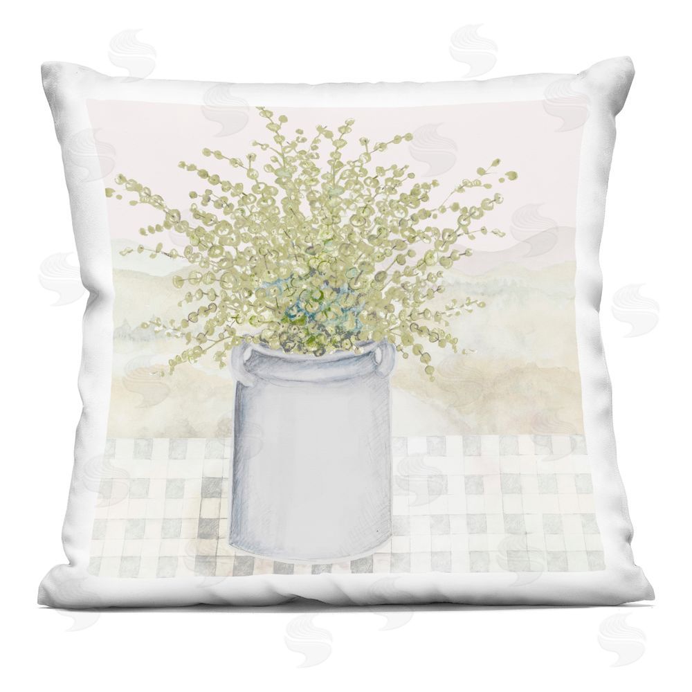 Janice Gaynor Garden Plant with Subtle Checkered Printed Throw Pillow 