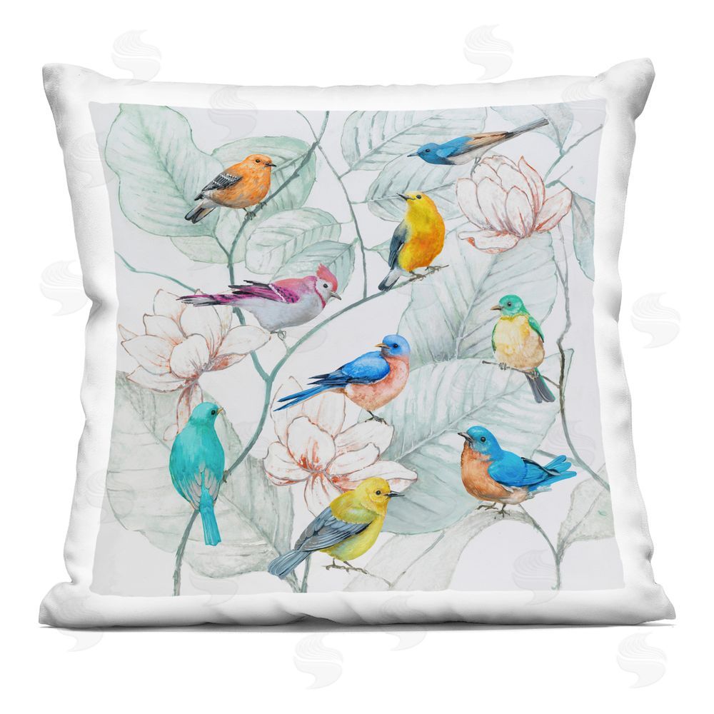 Lorenzo Collective Colorful Array of Birds Printed Throw Pillow 