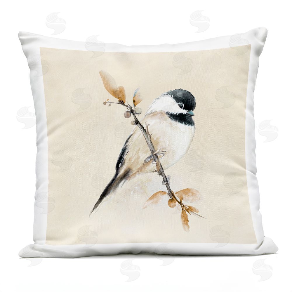 Diannart Muted Watercolor Chickadee Outdoor Printed Throw Pillow