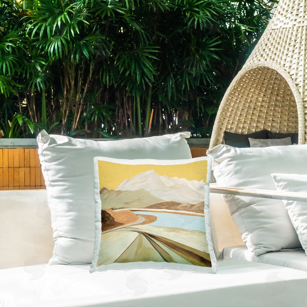 Patricia Pinto Return Warm Mountain View Outdoor Printed Throw Pillow on Patio