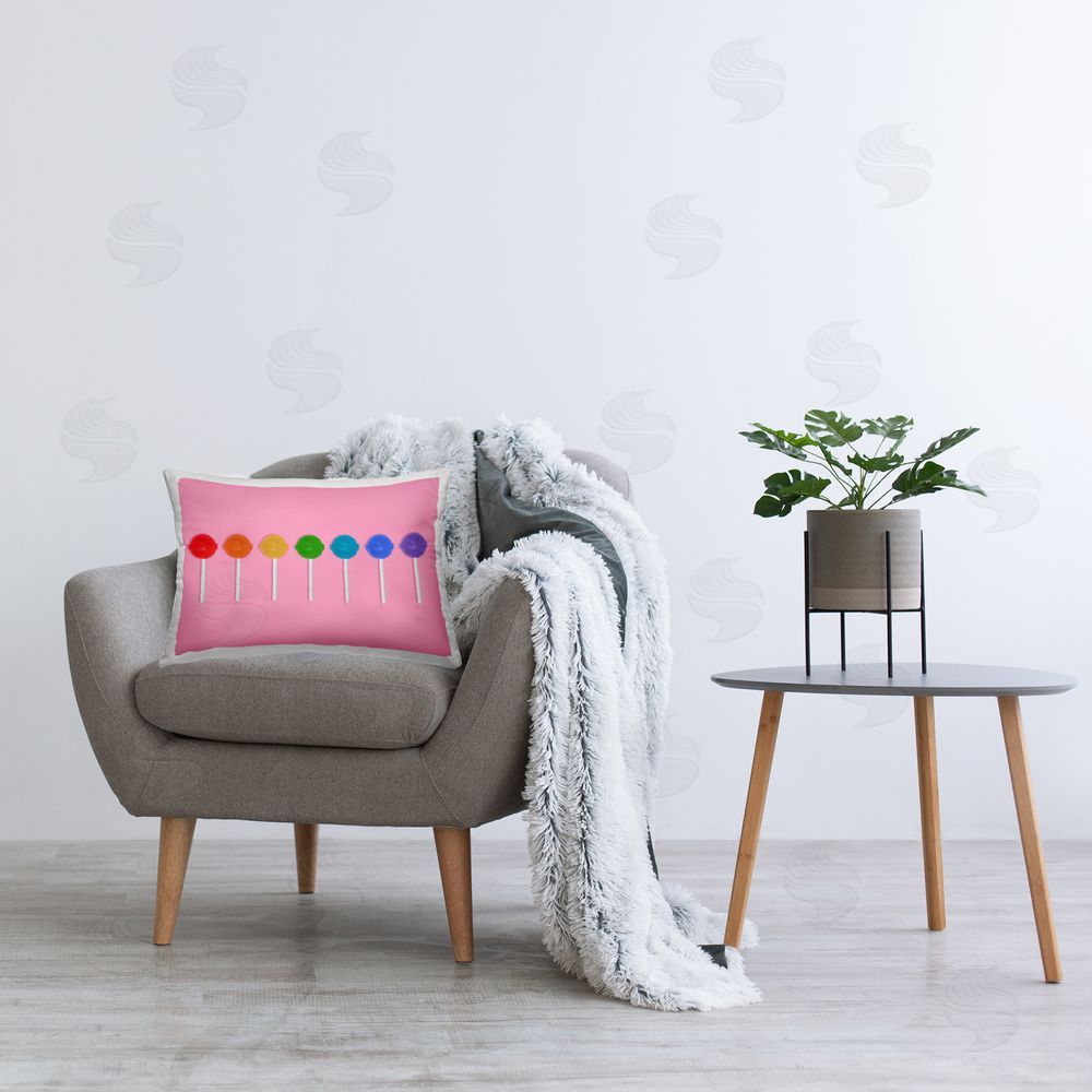 LISH Creative Rainbow Lollipops on Pink Printed Lumbar Throw Pillow on Seat