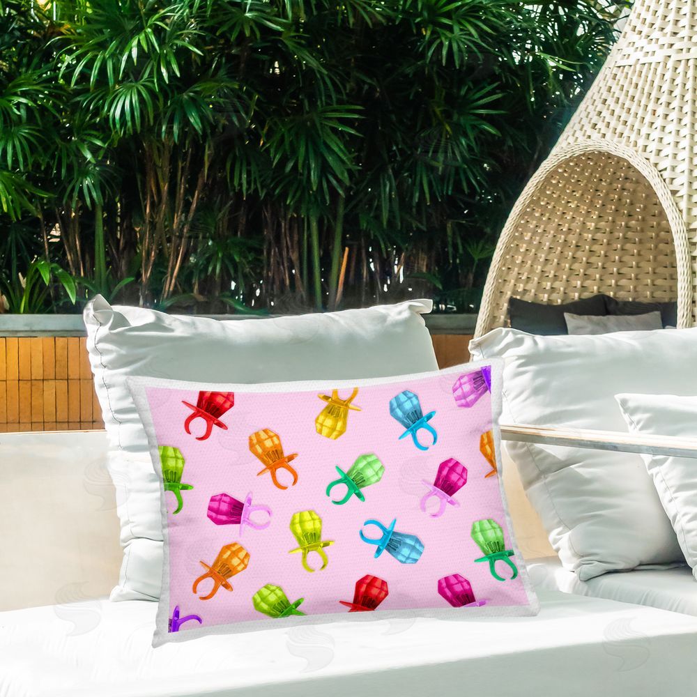 LISH Creative Candy Gem Ring Party Pattern Outdoor Printed Lumbar Throw Pillow on Seat