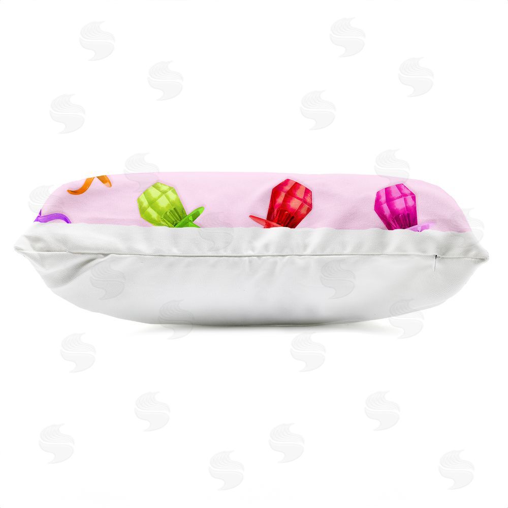 LISH Creative Candy Gem Ring Party Pattern Outdoor Printed Lumbar Throw Pillow Side View with Zipper Detail