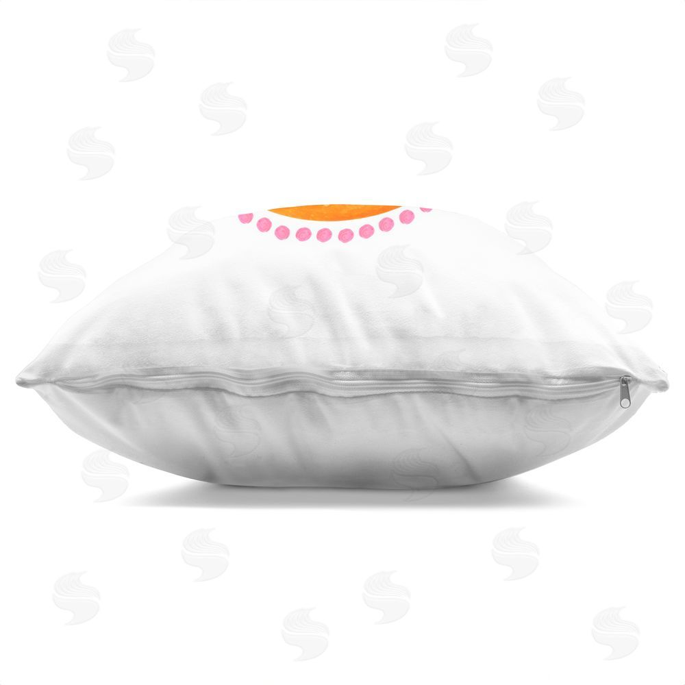 Katherine Herrell Studio Yellow & Orange Smiling Sun Square Printed Throw Pillow Side View with Zipper Detail