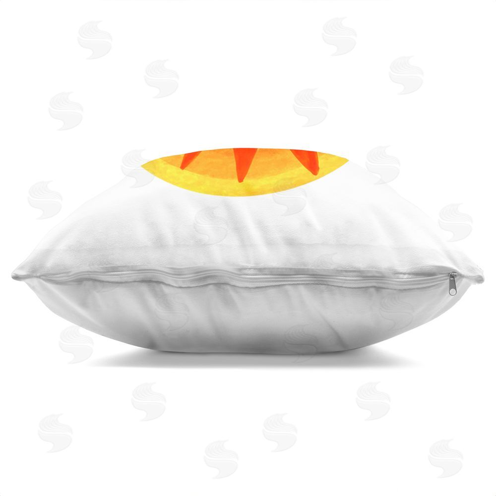 Katherine Herrell Studio Warm Fiery Sun Square Printed Throw Pillow Side View with Zipper Detail