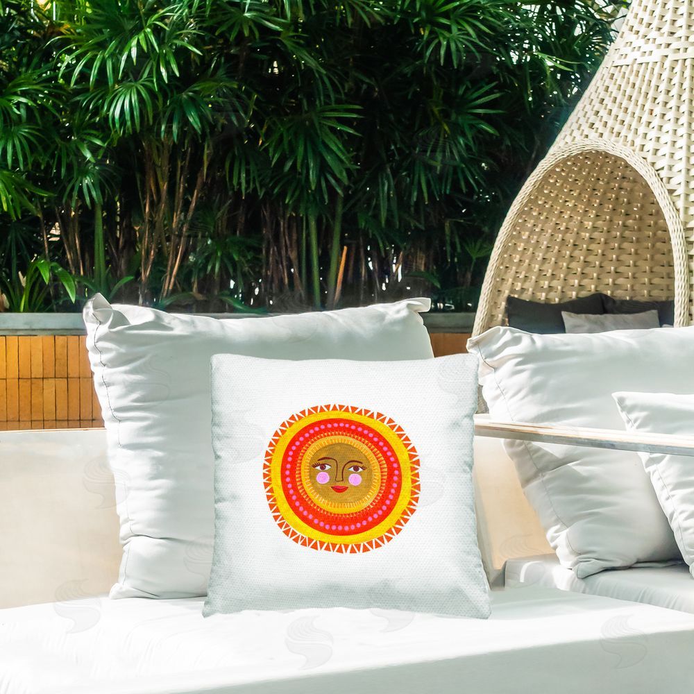 Katherine Herrell Studio Bold Bohemian Sun Outdoor Square Printed Throw Pillow on Seat