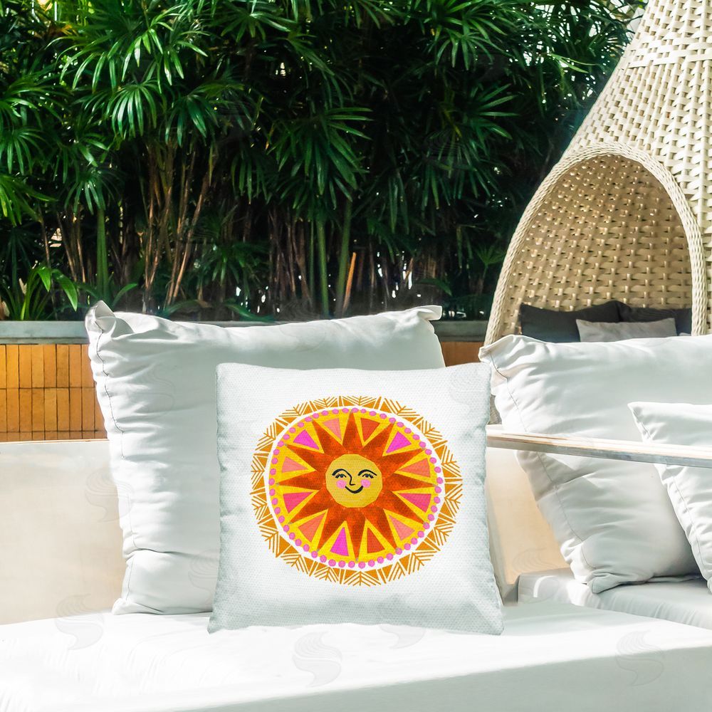 Katherine Herrell Studio Boho Smiling Sun Rays Outdoor Square Printed Throw Pillow on Seat