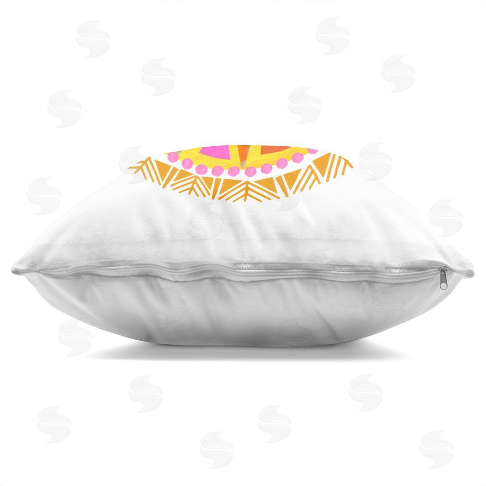 Katherine Herrell Studio Boho Smiling Sun Rays Square Printed Throw Pillow Side View with Zipper Detail
