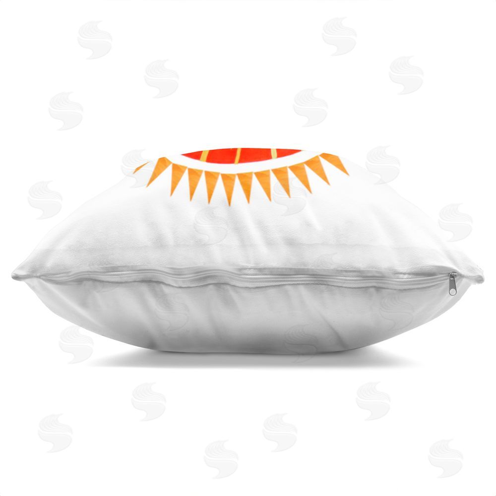 Katherine Herrell Studio Cheerful Boho Sun Square Printed Throw Pillow Side View with Zipper Detail