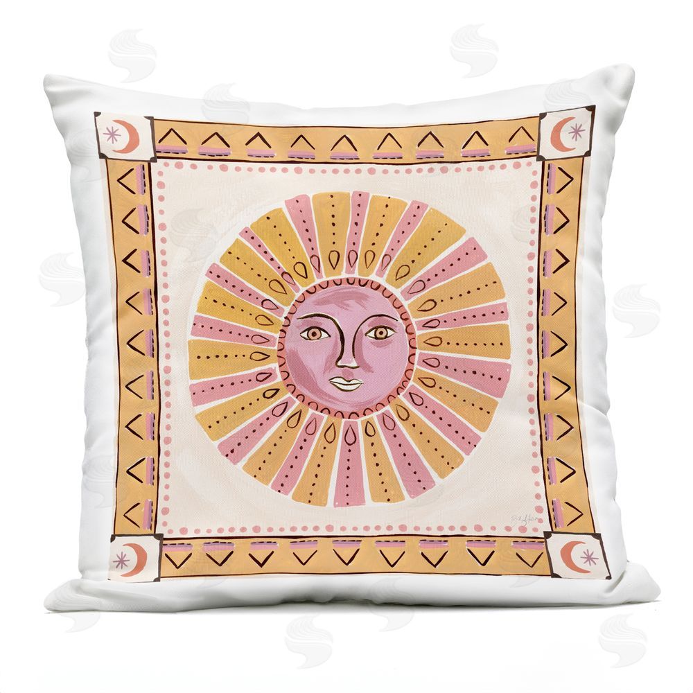 Two If By Sea Studios Pink Sun Face with Geometric Border Outdoor Square Printed Throw Pillow