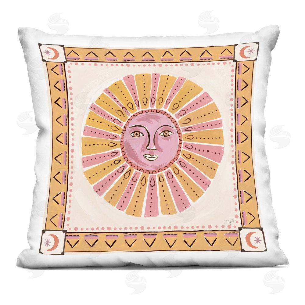 Two If By Sea Studios Pink Sun Face with Geometric Border Square Printed Throw Pillow