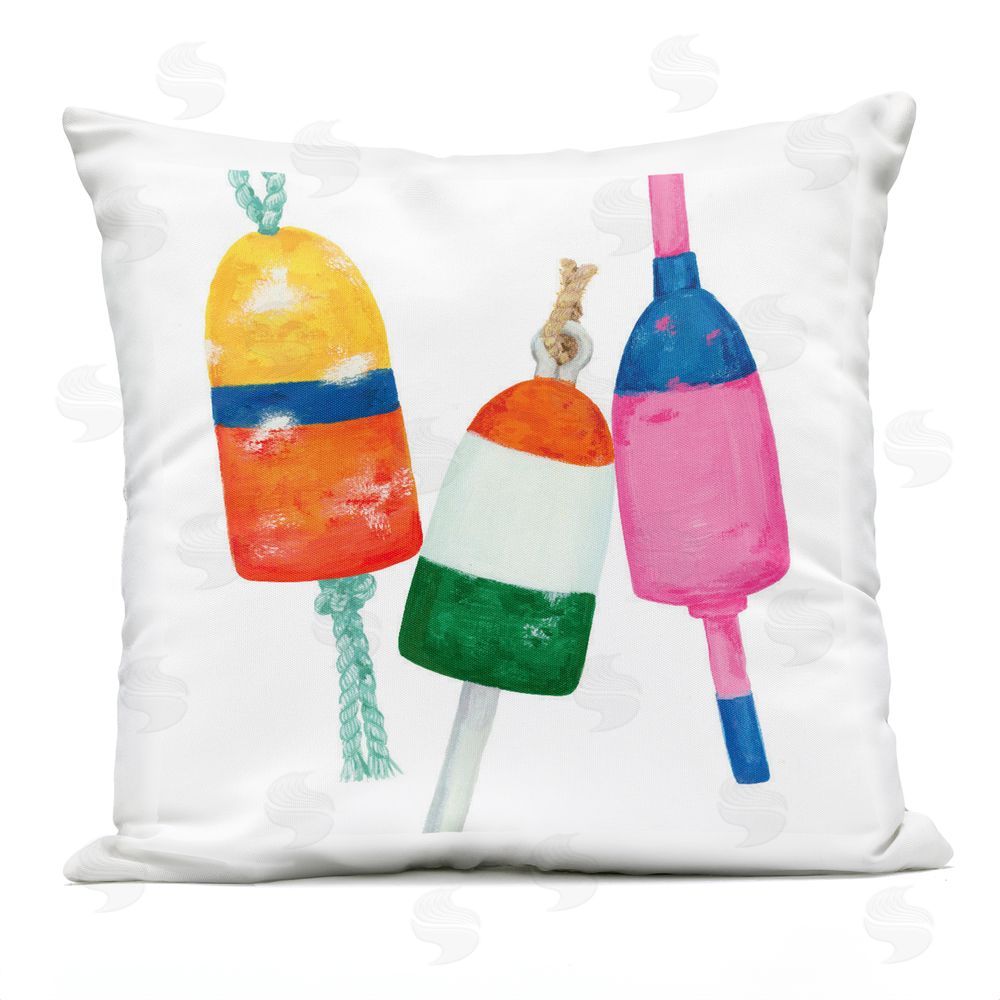 2021 Co. Vibrant Coastal Buoys over White Outdoor Square Printed Throw Pillow