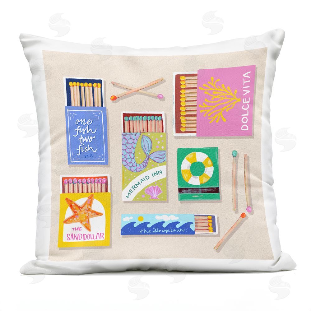 Rachael Reese Seaside Matchbox Collection Outdoor Square Printed Throw Pillow
