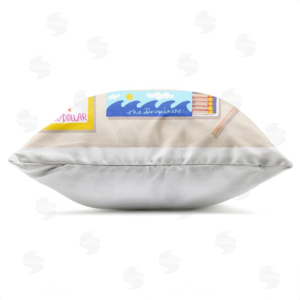 Rachael Reese Seaside Matchbox Collection Outdoor Square Printed Throw Pillow Side View with Zipper Detail