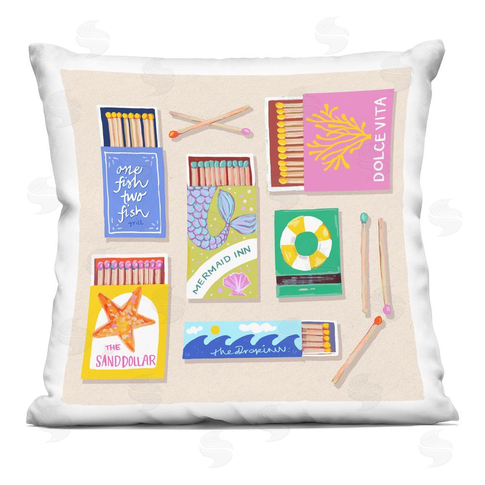 Rachael Reese Seaside Matchbox Collection Square Printed Throw Pillow