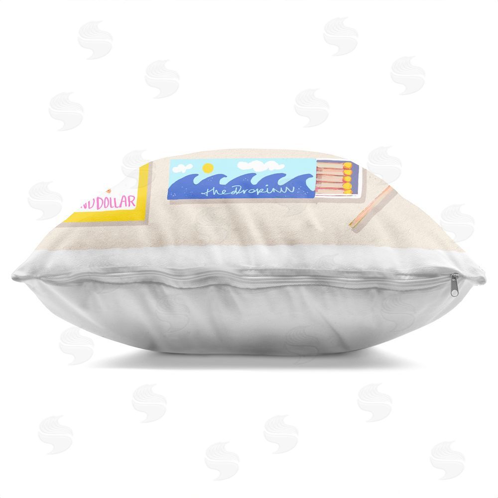 Rachael Reese Seaside Matchbox Collection Square Printed Throw Pillow Side View with Zipper Detail