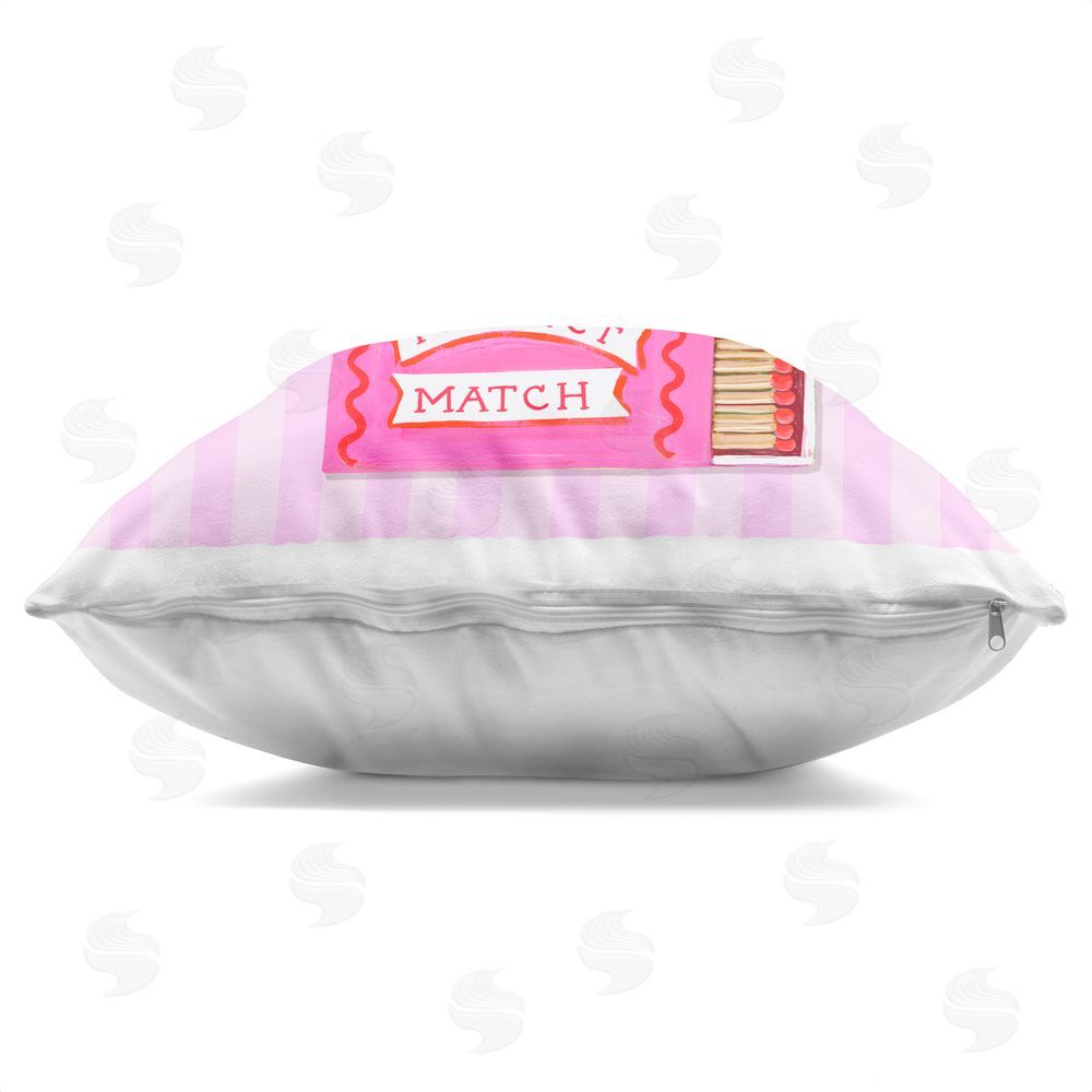 Rachael Reese Perfect Match Valentine Matchboxes Square Printed Throw Pillow Side View with Zipper Detail