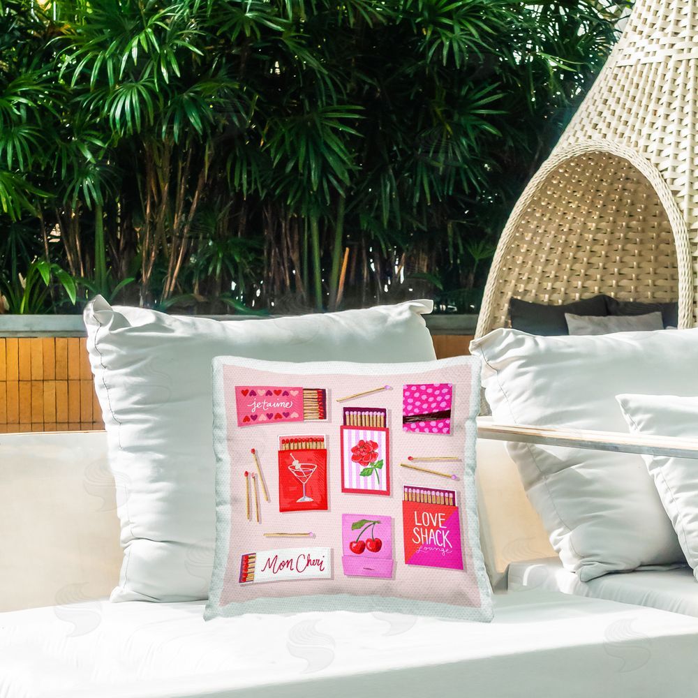 Rachael Reese Je T'aime Matchbox Set Outdoor Square Printed Throw Pillow on Seat