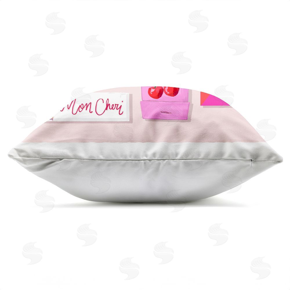 Rachael Reese Je T'aime Matchbox Set Outdoor Square Printed Throw Pillow Side View with Zipper Detail