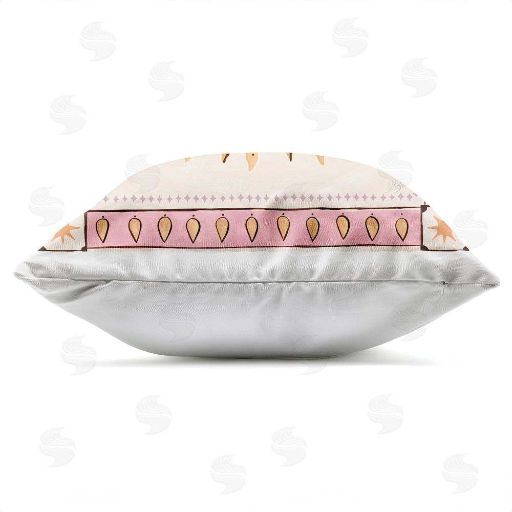 Two If By Sea Studios Smiling Sun with Pink Border Outdoor Square Printed Throw Pillow Side View with Zipper Detail