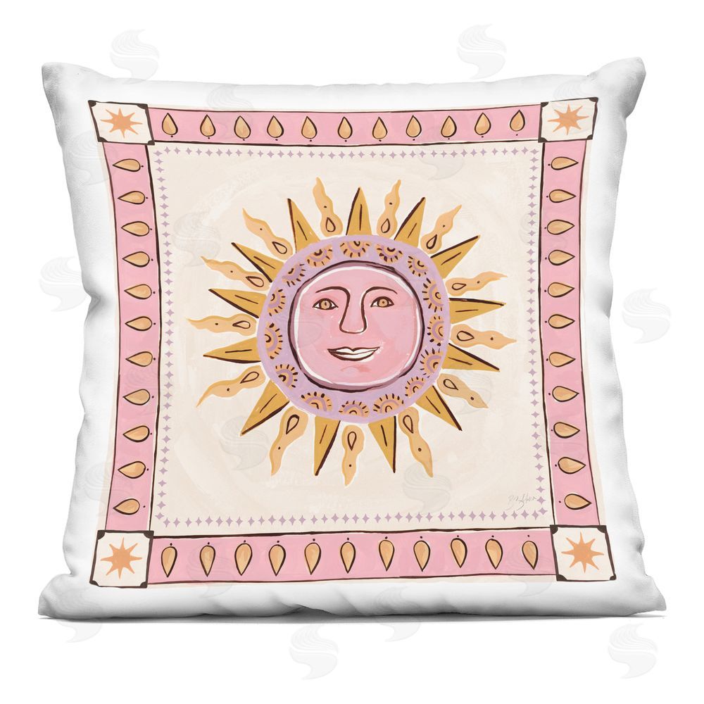 Two If By Sea Studios Smiling Sun with Pink Border Square Printed Throw Pillow