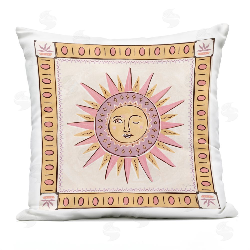 Two If By Sea Studios Pastel Winking Sun with Border Outdoor Square Printed Throw Pillow