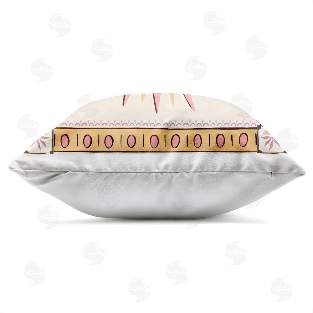 Two If By Sea Studios Pastel Winking Sun with Border Outdoor Square Printed Throw Pillow Side View with Zipper Detail