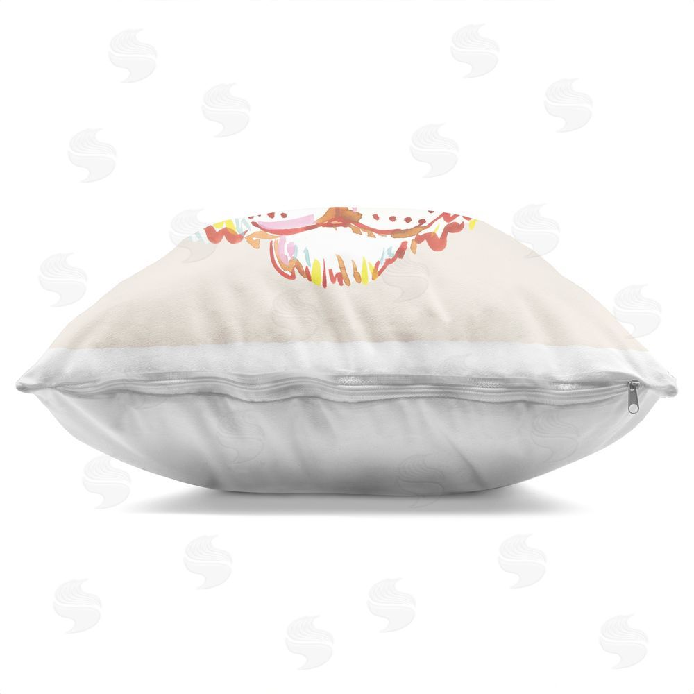 Karolina Sato Orange Boho Tiger Face Square Printed Throw Pillow Side View with Zipper Detail