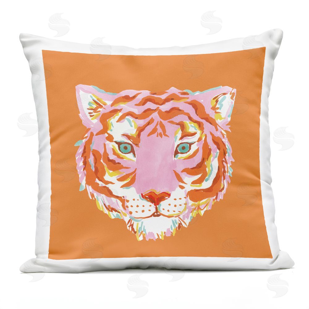 Karolina Sato Fun Bold Orange Tiger Outdoor Square Printed Throw Pillow