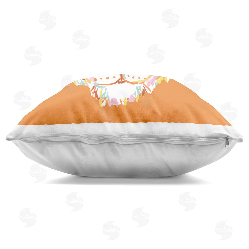 Karolina Sato Fun Bold Orange Tiger Square Printed Throw Pillow Side View with Zipper Detail