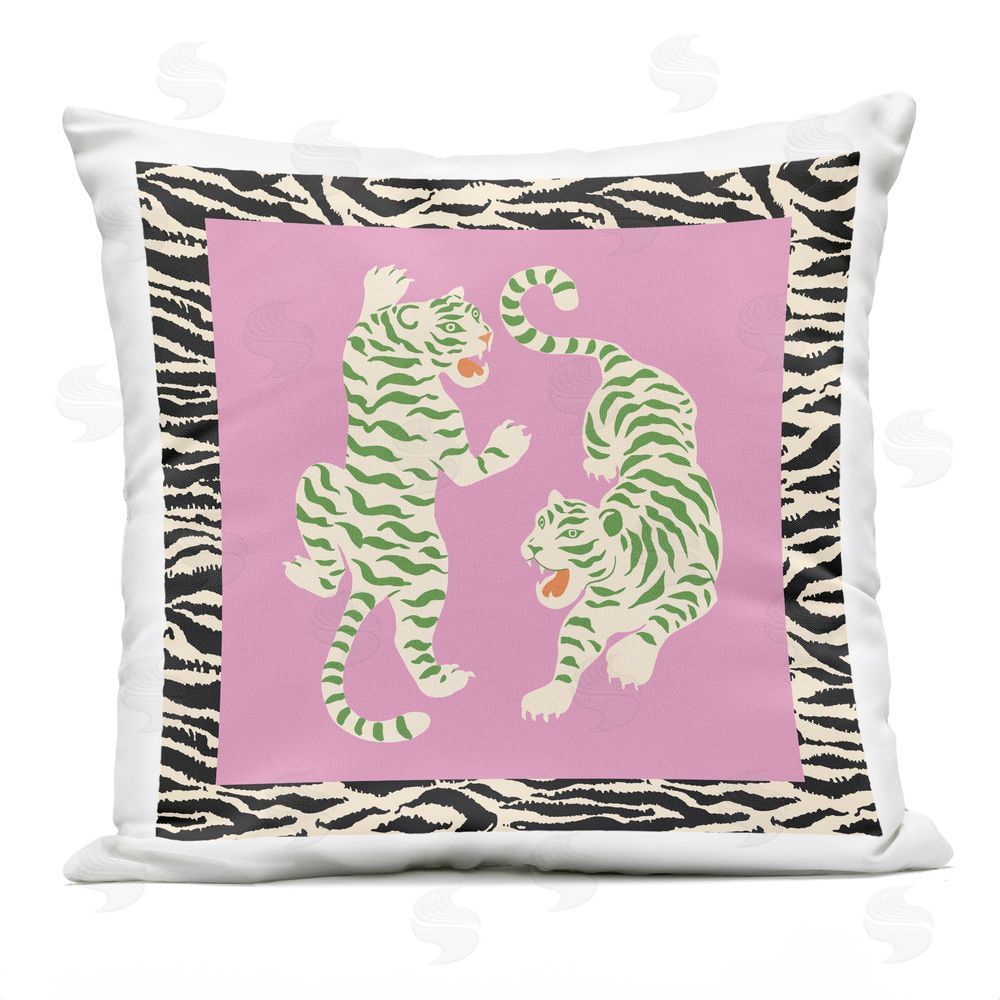 Karolina Sato Purple & Green Twin Tigers Outdoor Square Printed Throw Pillow