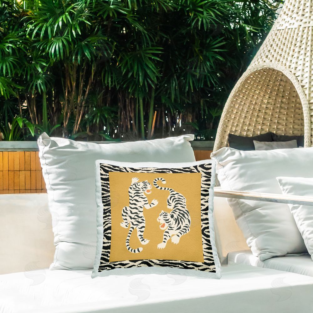 Karolina Sato Boho Twin Tiger Stripes Outdoor Square Printed Throw Pillow on Seat