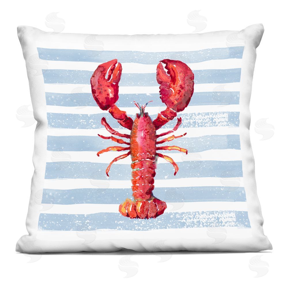 Patricia Pinto Red Lobster on Blue Stripes Square Printed Throw Pillow