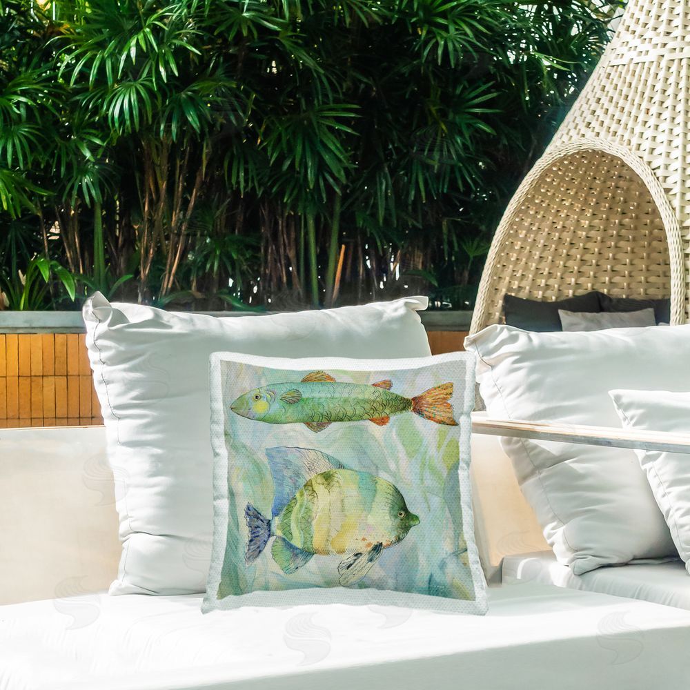 Lorenzo Collective Sweet Fish Duo Watercolor Outdoor Square Printed Throw Pillow on Seat