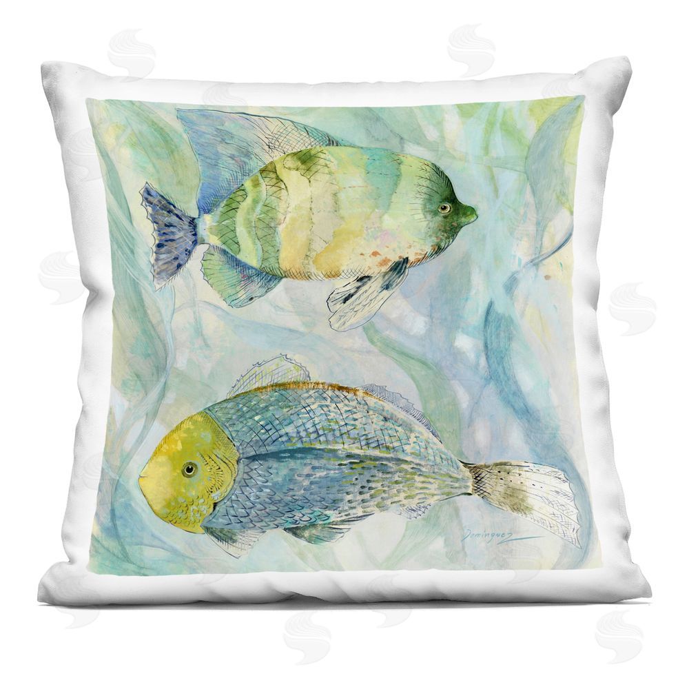 Lorenzo Collective Sweet Fish Duo Blue Green Square Printed Throw Pillow
