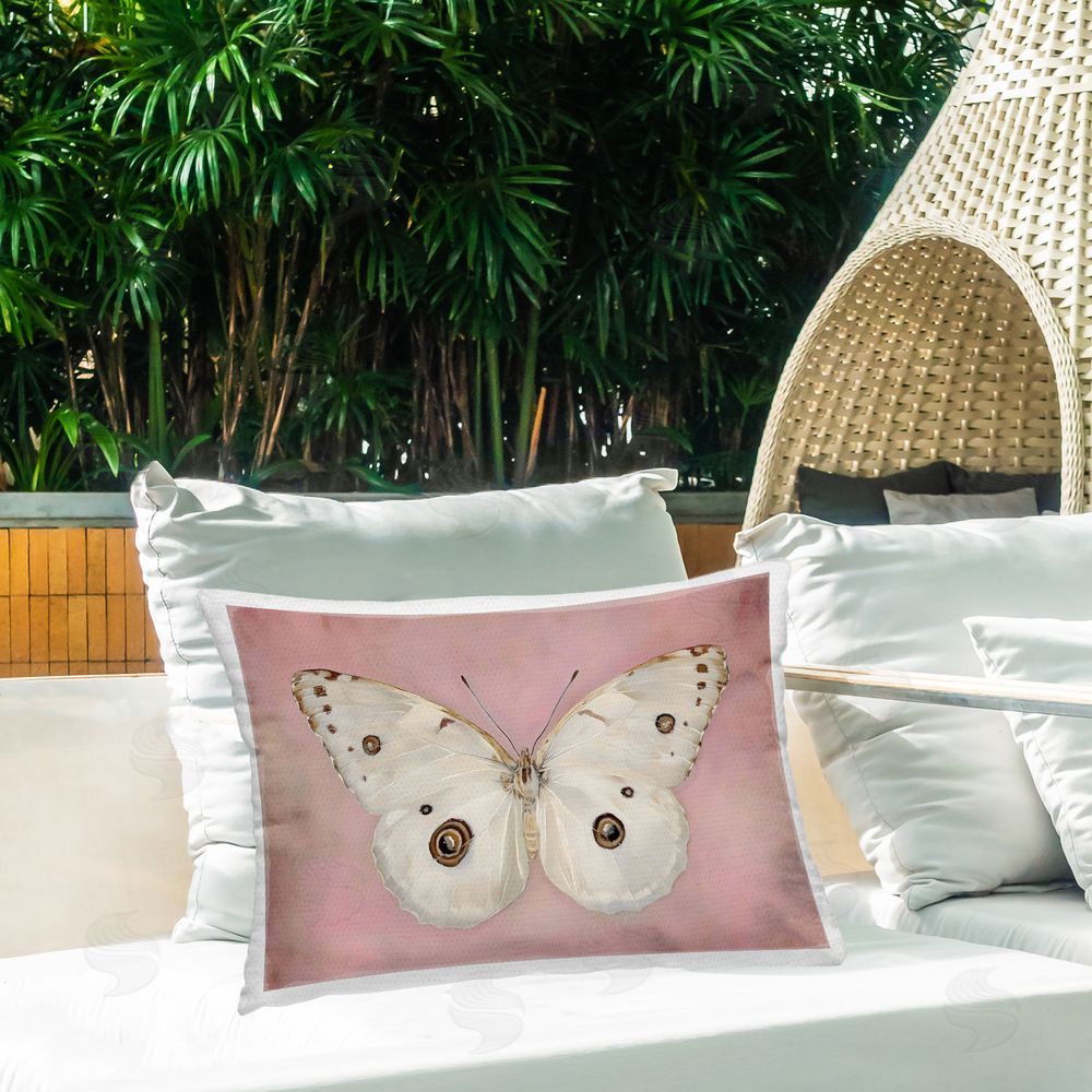 Arlington Prints Gossamer Butterfly on Blush Background Outdoor Printed Lumbar Throw Pillow on Seat
