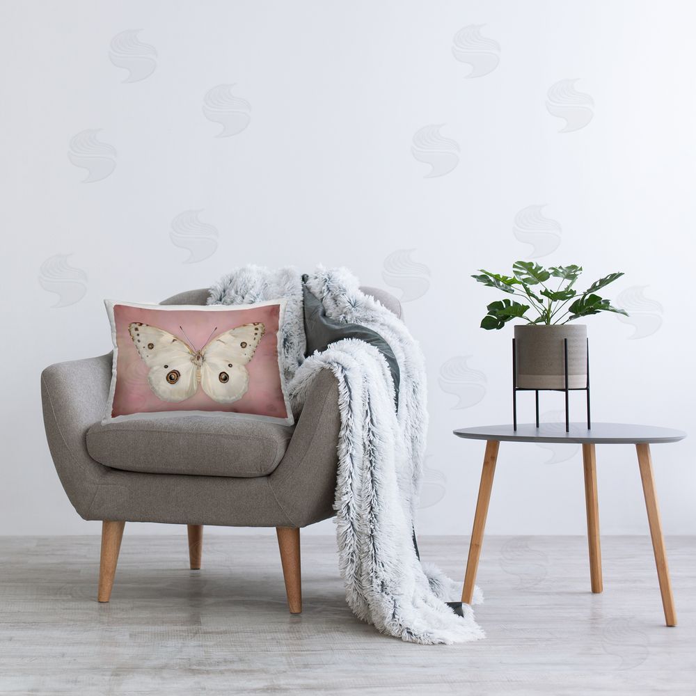 Arlington Prints Gossamer Butterfly on Blush Background Printed Lumbar Throw Pillow on Seat