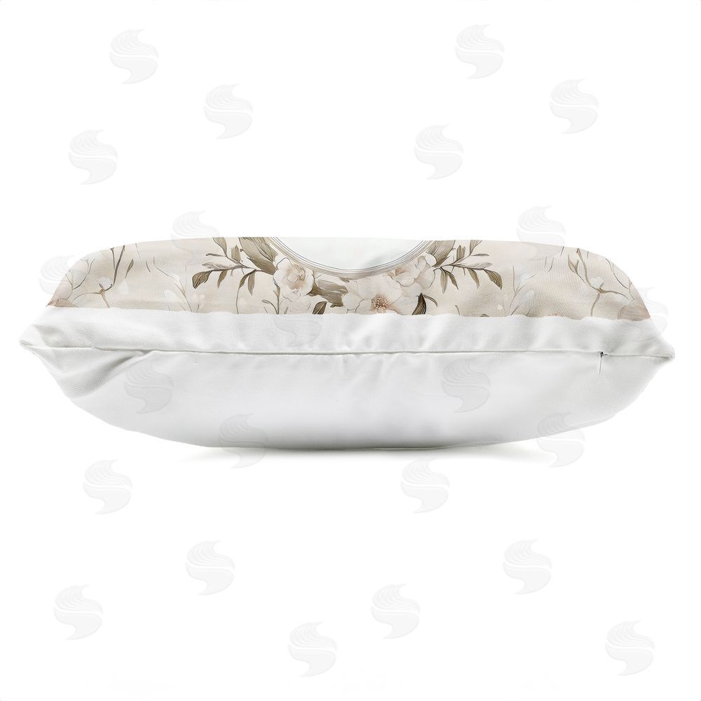 Arlington Prints Swan Vignette in Floral Border Outdoor Printed Lumbar Throw Pillow Side View with Zipper Detail