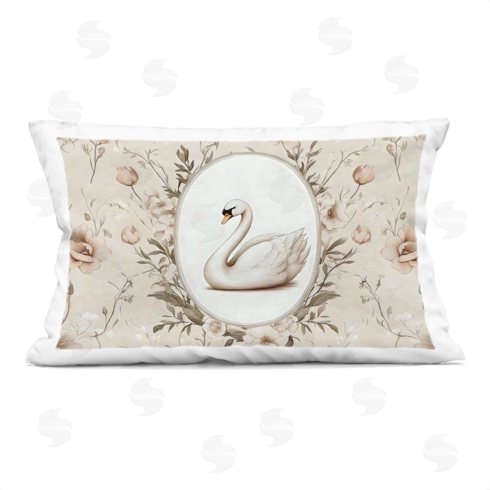 Arlington Prints Swan Vignette in Floral Border Printed Lumbar Throw Pillow