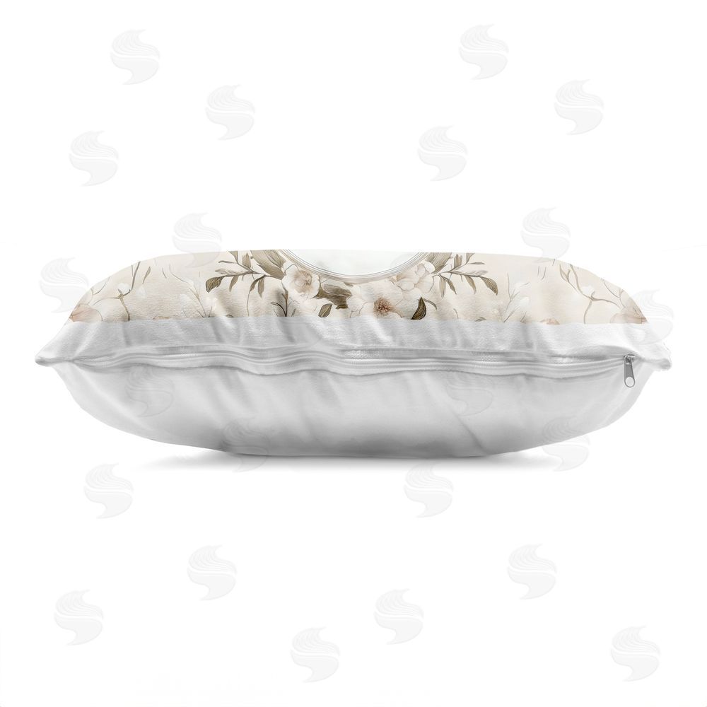 Arlington Prints Swan Vignette in Floral Border Printed Lumbar Throw Pillow Side View with Zipper Detail