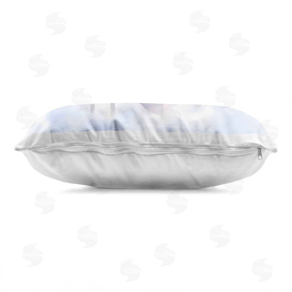 Arlington Prints Enchanted Bridge To Castle Printed Lumbar Throw Pillow Side View with Zipper Detail