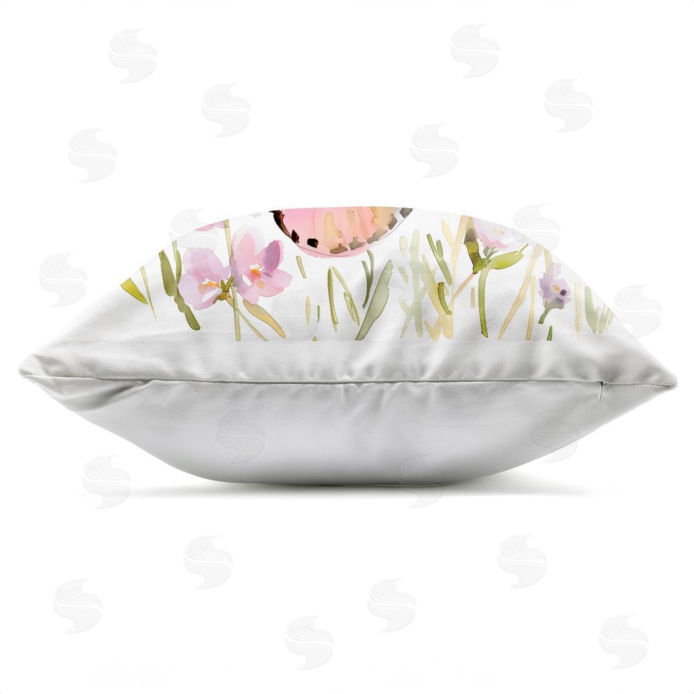 Creative Studio Colorful Spring Butterfly Pink Outdoor Square Printed Throw Pillow Side View with Zipper Detail