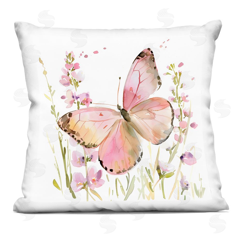 Creative Studio Colorful Spring Butterfly Pink Square Printed Throw Pillow